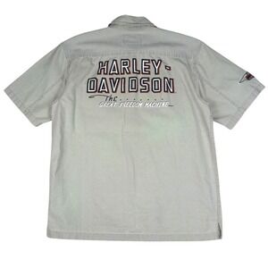 Harley-Davidson Button Up Shirt Men's M Green Cotton Short‎ Sleeve Motorcycle